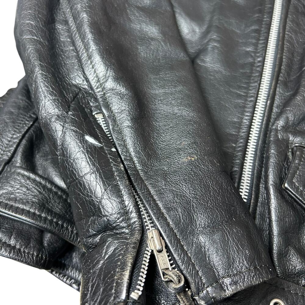 Diamond Leather Black Moto Jacket Motorcycle Biker Style size 48 Vintage Zip Up - Picture 8 of 12